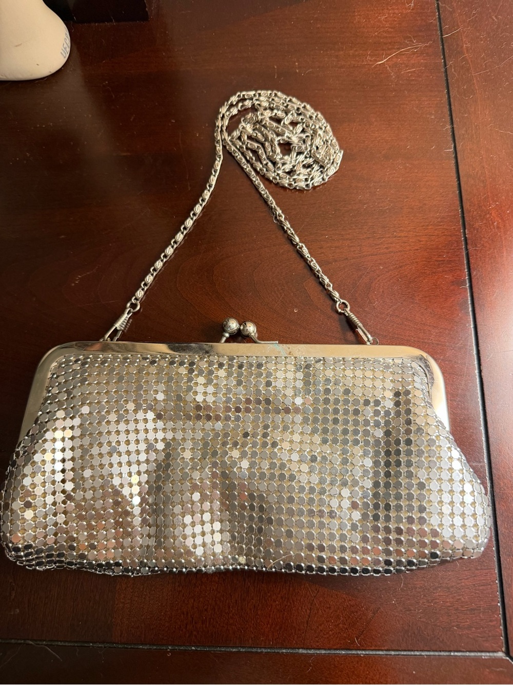 Silver Mesh Evening Clutch with Chain Strap